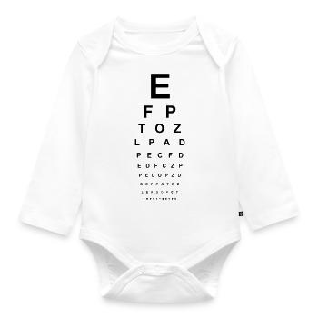 Sehtest Brille Optiker Augen lesen Buchstaben ABC - Baby Bio-Langarm-Body - Weiß - Vorne