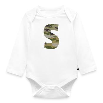 Camouflage letter S - Organic Longsleeve Baby Bodysuit - white - Front