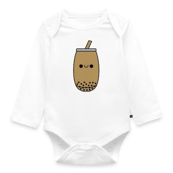 Cute Kawaii Classic Bubble Tea - Organic Longsleeve Baby Bodysuit - white - Front