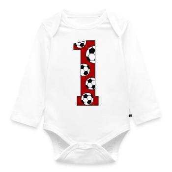 1. Geburtstag Fußball rot - Baby Bio-Langarm-Body - Weiß - Vorne