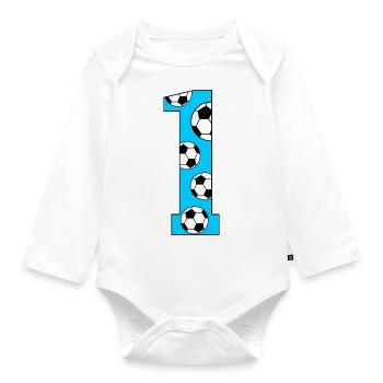 1er anniversaire Football Turquoise - Body Bébé bio manches longues - blanc - Devant