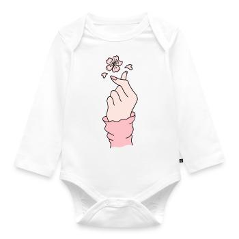 Korean Finger Heart Peach Blossom Kpop K-pop - Organic Longsleeve Baby Bodysuit - white - Front