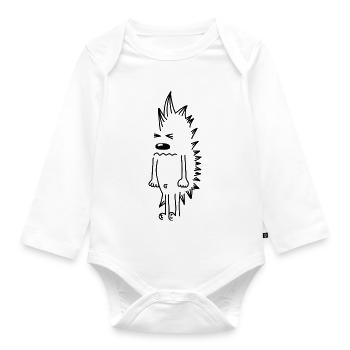 Grumpy Hedgehog – Kawaii Stinger Comic - Organic Longsleeve Baby Bodysuit - white - Front