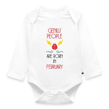 les génies naissent en Février - Anniversaire - Body Bébé bio manches longues - blanc - Devant