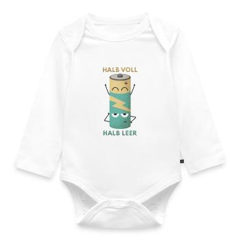 Halb Voll Halb Leer Batterie - Baby Bio-Langarm-Body - Weiß - Vorne