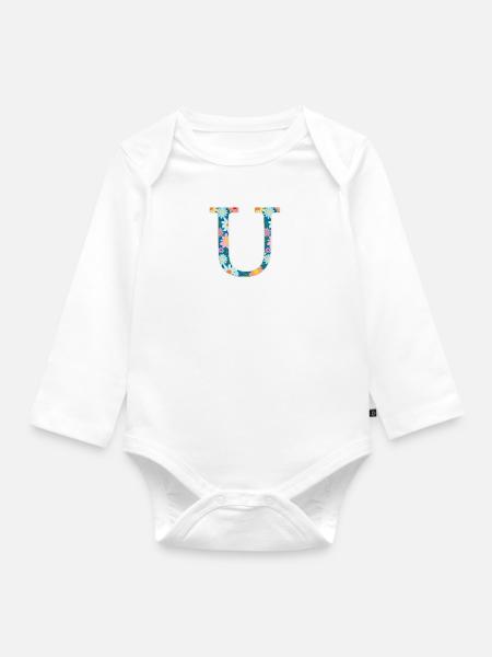 Personalisierbar Monogramm U Blumenmuster - Baby Bio-Langarm-Body - Weiß