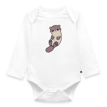 Mikey the otter - Organic Longsleeve Baby Bodysuit - white - Front