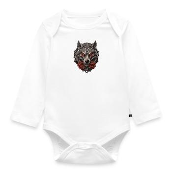 Gothic Wolf Roses Illustration - Mystical Wildlife - Organic Longsleeve Baby Bodysuit - white - Front