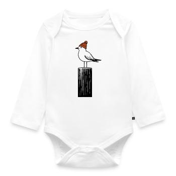 North Sea Harbor Moin Seagull Hat Beanie Pier Pier Pillar - Organic Longsleeve Baby Bodysuit - white - Front