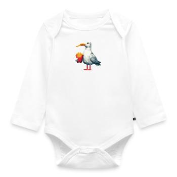 Moin Nordsee Möwe Polygon Pommes Schnabel Essen - Baby Bio-Langarm-Body - Weiß - Vorne