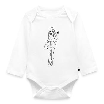 Ice Cream Girl Drawing - Organic Longsleeve Baby Bodysuit - white - Front