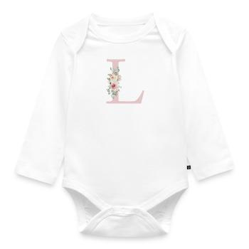 L | Monogramme | Eucalyptus Pastel Fleur Bleu - Body Bébé bio manches longues - blanc - Devant