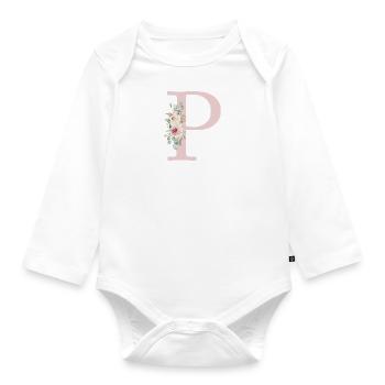 P| Monogramme | Eucalyptus Pastel Fleur Bleu - Body Bébé bio manches longues - blanc - Devant