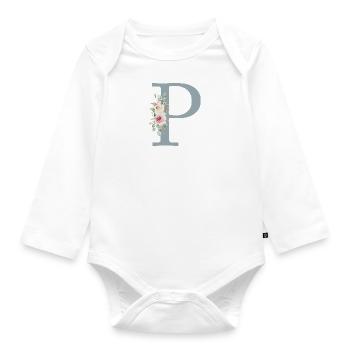 P| Monogramme | Eucalyptus Pastel Fleur Bleu - Body Bébé bio manches longues - blanc - Devant