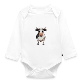 Cute cartoon cow - Organic Longsleeve Baby Bodysuit - white - Front
