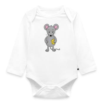kleine Maus mit Käse - Baby Bio-Langarm-Body - Weiß - Vorne