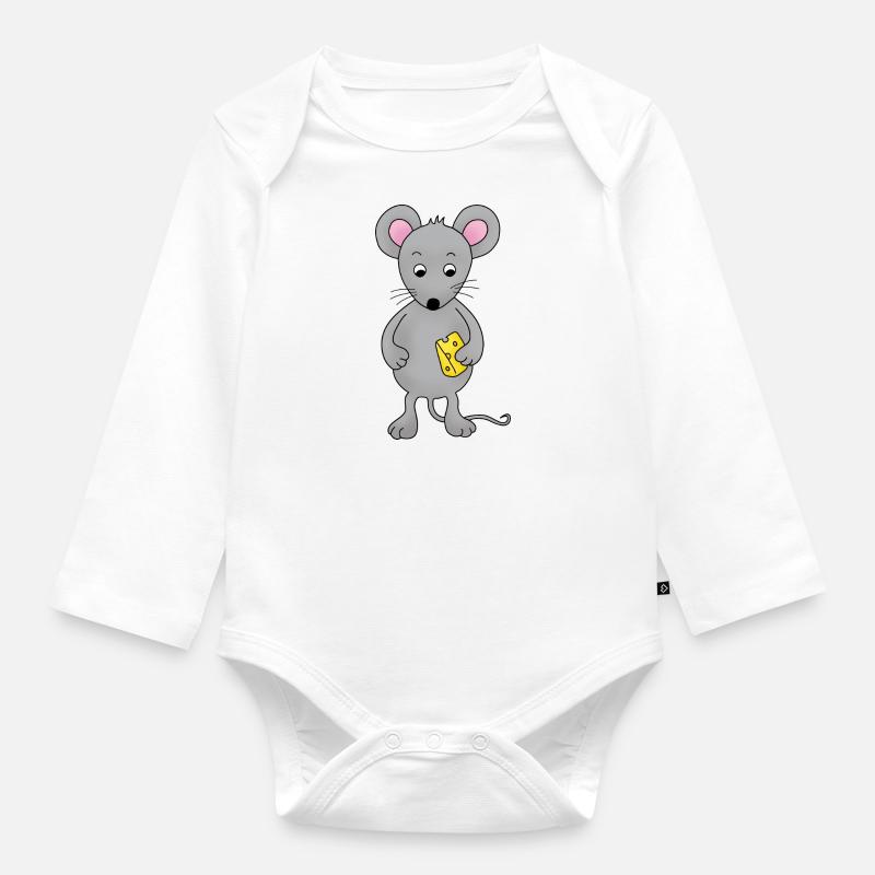 kleine Maus mit Käse - Baby Bio-Langarm-Body - Weiß