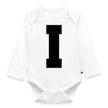 I - capital letter single, bold and serif - Organic Longsleeve Baby Bodysuit - white - Front