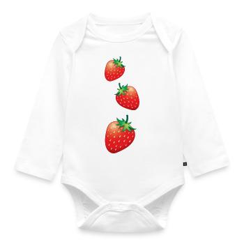 3 Erdbeeren gehen runter - Baby Bio-Langarm-Body - Weiß - Vorne