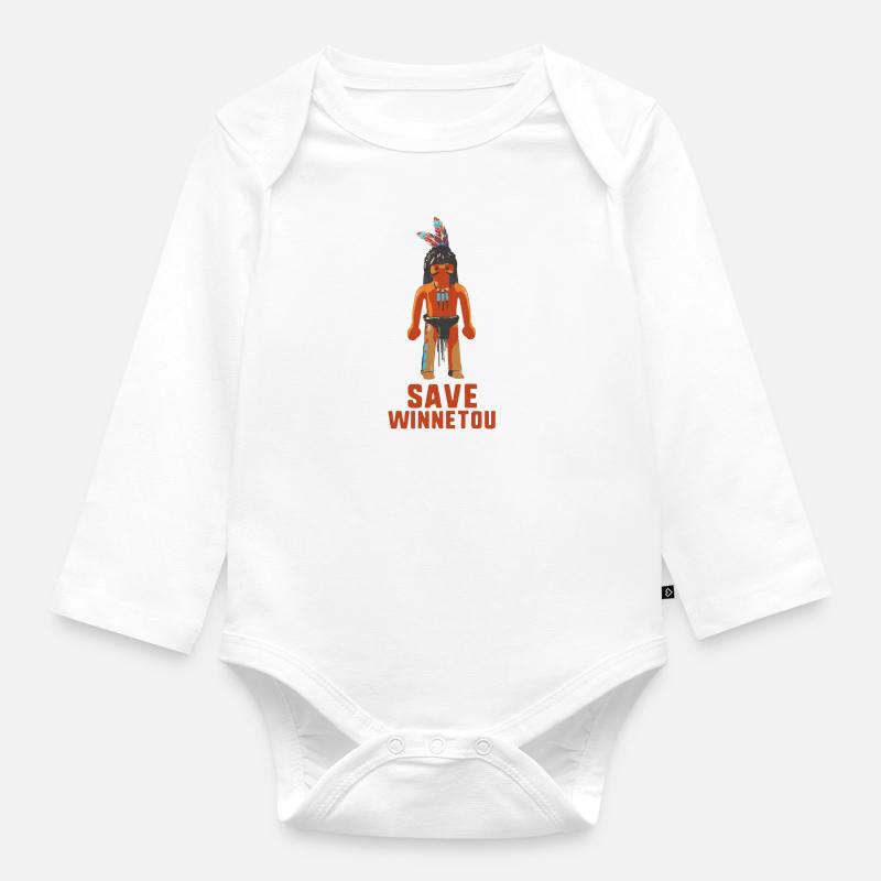 save winnetou,winnetou,indianer,comic - Baby Bio-Langarm-Body - Weiß