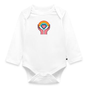 Handzeichen Hand Herz Liebe Zeichen Regenbogen - Baby Bio-Langarm-Body - Weiß - Vorne