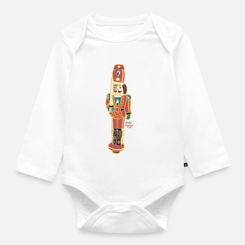 Bunter Nussknacker Deco Design - Baby Bio-Langarm-Body - Weiß