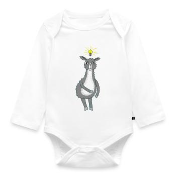 Lama has an idea - Organic Longsleeve Baby Bodysuit - white - Front