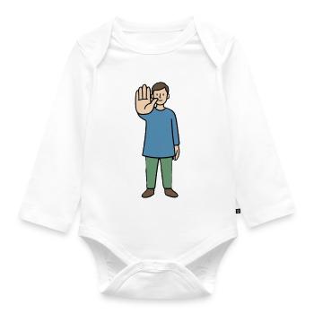 Stop Gesture Cartoon Character - Organic Longsleeve Baby Bodysuit - white - Front