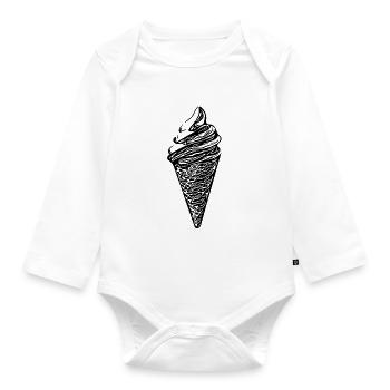 Cooles Softeis in Waffel - Baby Bio-Langarm-Body - Weiß - Vorne