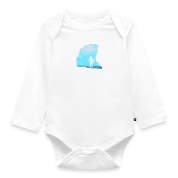 Bouldern \ Klettern - Frau vor Felsen - Baby Bio-Langarm-Body - Weiß - Vorne