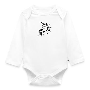 Minimalist Unicorn Line Art - Organic Longsleeve Baby Bodysuit - white - Front