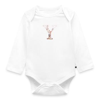 Personalisierbar Monogramm Y Blumenmuster - Baby Bio-Langarm-Body - Weiß - Vorne