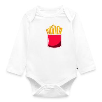 Pocket Fries - Brusttasche Pommes Frites - Baby Bio-Langarm-Body - Weiß - Vorne