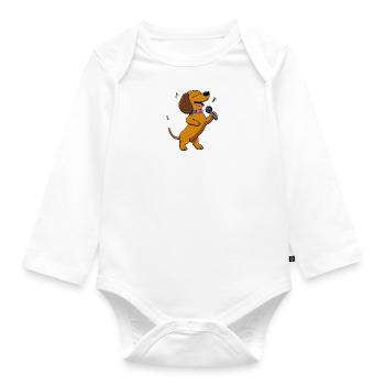 Dog Dachshund Singer Singing Karaoke Microphone Music - Organic Longsleeve Baby Bodysuit - white - Front