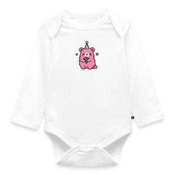 Party Bear Hamster Party Hat Cream Cream Star Party - Organic Longsleeve Baby Bodysuit - white - Front