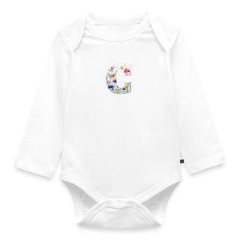 Letter C, Monogram, Floral Pattern - Organic Longsleeve Baby Bodysuit - white - Front