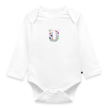 Letter U, Monogram, Floral Pattern - Organic Longsleeve Baby Bodysuit - white - Front