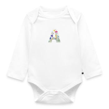 Letter A, Monogram, Floral Pattern - Organic Longsleeve Baby Bodysuit - white - Front