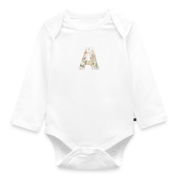 Letter A, Monogram, Floral Pattern - Organic Longsleeve Baby Bodysuit - white - Front