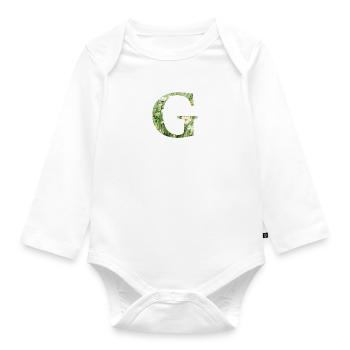 Letter G, Monogram, Floral Pattern - Organic Longsleeve Baby Bodysuit - white - Front