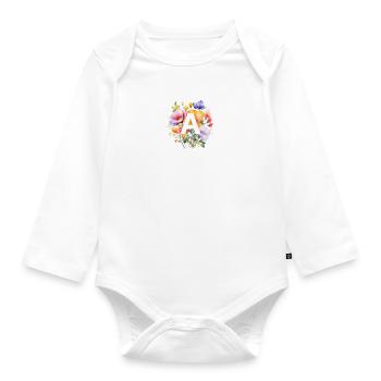 A Monogramm , bunter Blumenstrauss - Baby Bio-Langarm-Body - Weiß - Vorne