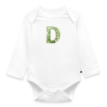 Letter D, Monogram, Floral Pattern - Organic Longsleeve Baby Bodysuit - white - Front