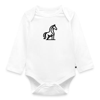 Minimalist Horse Line Art Design Black - Organic Longsleeve Baby Bodysuit - white - Front