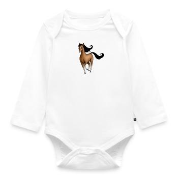 Braunes Pferd - Baby Bio-Langarm-Body - Weiß - Vorne