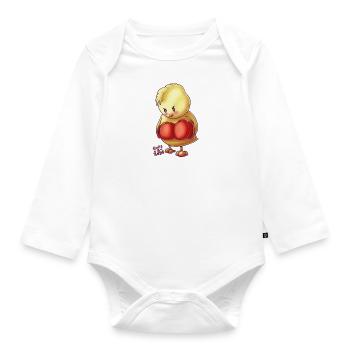 Boxer Chicken - cute And Rude - Organic Longsleeve Baby Bodysuit - white - Front