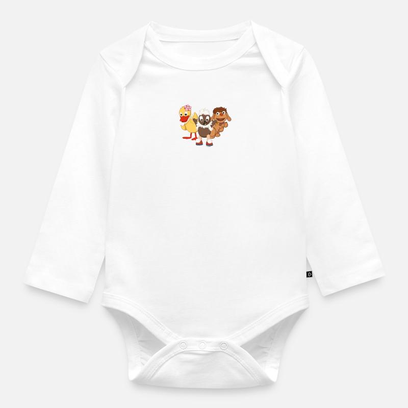 Pittiplatsch, Schnatterinchen & Moppi - Baby Bio-Langarm-Body - Weiß