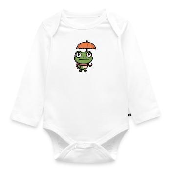 Comic Weather Researcher Frog Weatherman Umbrella - Organic Longsleeve Baby Bodysuit - white - Front