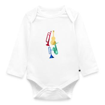 Jazz,Instruments,Trompette,Guitare,Saxophone - Body Bébé bio manches longues - blanc - Devant