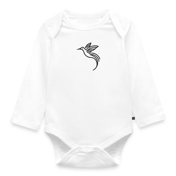Minimalist Magical Hummingbird Line Art - black - Organic Longsleeve Baby Bodysuit - white - Front