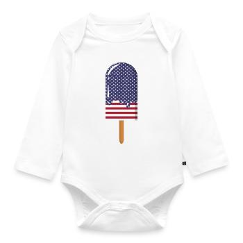 July 4 USA - Organic Longsleeve Baby Bodysuit - white - Front
